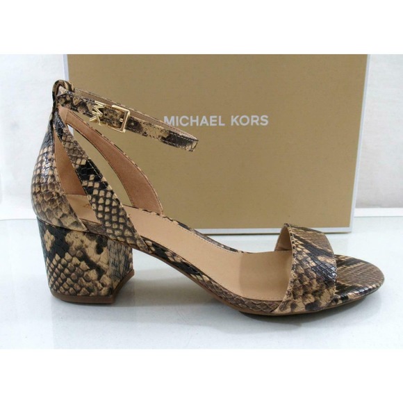 Michael Kors Cardi Flex Mid Block Heel Ankle Strap Sandals Camel Size 7.5 - Picture 1 of 9